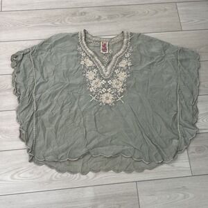 Johnny Was Cupra Sheer Embroidered‎ Top Floral Blouse Flowy Oversize Size Sm